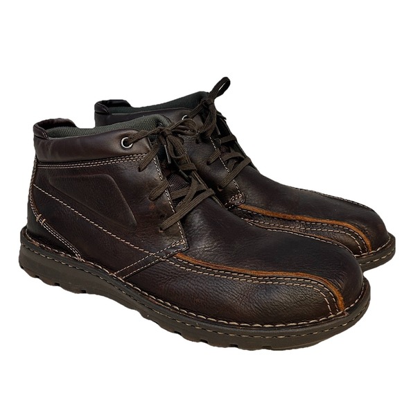 Clarks Other - Clark's Brown Leather Ankle Boots‎ Men's 12M Mix Toe Lace Up